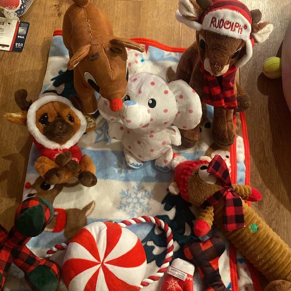 Christmas Rudolph the Red Nosed Reindeer stuffed animals and blanket Bundle